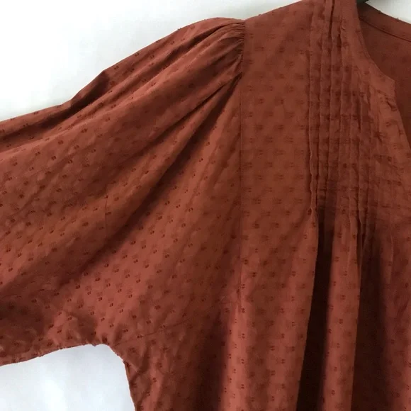 Old Navy Rust Burnt Orange Oversized Smoked Long Sleeve Boho Peasant Blouse - Picture 5 of 14